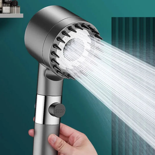 High Pressurized Filter Shower Head - 3-Mode Adjustable Spray with Massage Brush